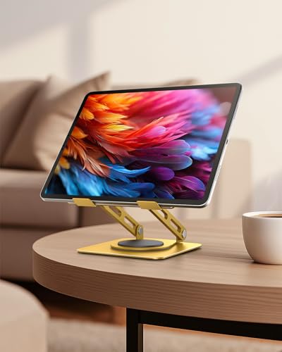 LOXP Adjustable Tablet Stand, 360 Rotating iPad Stand with Heavy-Duty Base | Perfect for Travel, Desk, Office, 4.7-16.9" Device, iPad Pro Air Mini, Kindle, Surface Tablet, Portable Monitors - Gold - color: Gold