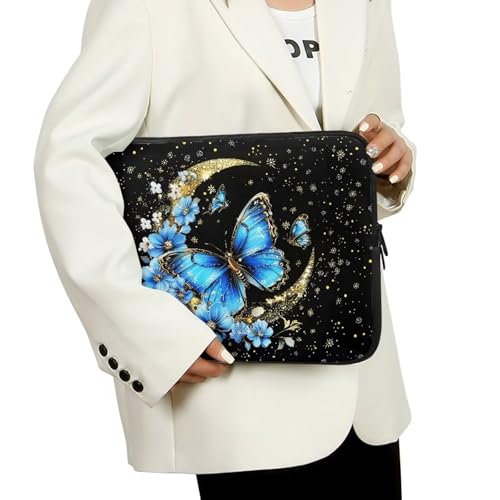 Blue Butterfly Moon 10 Inch Girls Women Laptop Sleeve Bag Computer Cover Zipper Tablet Carrying Case Protective Notebook Sleeves Briefcase Handbag for Travel/Business/School - color: Blue Butterfly Moon, size: 10 Inch
