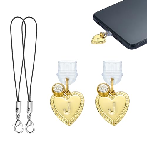 2Pcs Letters Dust Plug Charm Type C USB C Dust Plug Charm with Alphabet Heart Pendants for Most USB C Type C Phone,Reader,Accessories Gifts（Letter J） - color: Letter J