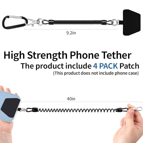 Doormoon Phone Lanyard Tether with 4 Patch, Cell Phone Lanyard with 2* Phone Tether, 4* Patch for Outdoor Hiking Climbing - color: Black - 2 Pack