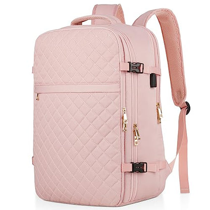 Large Travel Backpack Women, Flight Approved Carry On Backpack, Water Resistant Anti-Theft Large Casual Daypack Fit 17 Inch Laptop with USB Charging Port, Pink - color: Pink, size: 17.3 inch