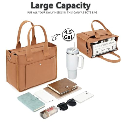 Fammart Large Canvas Tote Bag for Women with Zipper & Compartments, Crossbody Laptop Bags for Work College Travel - color: Brown