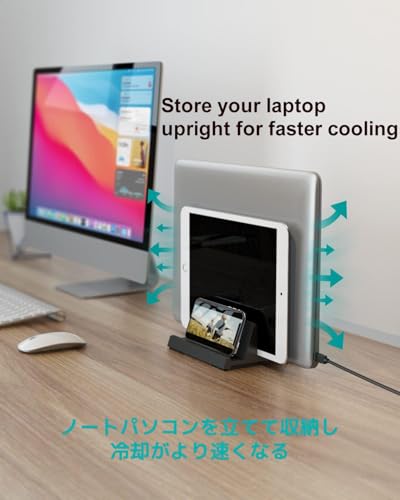 Adjustable Vertical Laptop Stand for Desk, Compatible with 11-Inch to 17.3-Inch Laptops, iPad, iPhone, MacBook Pro/Air, Dell, HP, Lenovo, Asus - 3 in 1 Design Computer Stand (Black) - color: Black