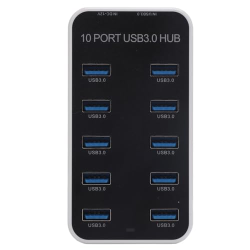 Diyeeni USB 3.0 Hub 10 Port Data Hub Splitter with Individual On Off Switches, 5Gbps High Speed USB Expander for Laptop PC Printer Hard Drive Flash Drive, Powered Docking Station