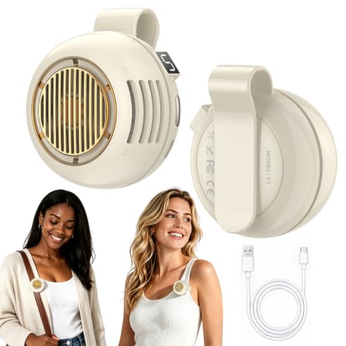2Pack Portable Clip-On Fan for Shirt, 2.8 oz Lightweight Palm-Size Mini Fan | 2026 Upgraded, 5-Speed, Max 7H, 7m/s Airflow, 1000mAh USB-C Rechargeable, 360° Small Portable Fan for Travel, Office, Outdoor - color: White