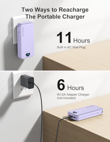 20000mAh Ultra Portable Charger Power Bank with inBuilt Cables&AC Wall Plug | PD20W USB-C Fast Charging Cell Phone Charger Battery Pack,LED Display Travel Battery Bank for All iPhone,Samsung,Android - color: Purple-20Ah