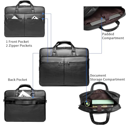 seyfocnia Men’s Leather Messenger Bag, 15.6 Inch 17.3 Inch Laptop Briefcase Satchel Computer Shoulder Bag Business Handbag