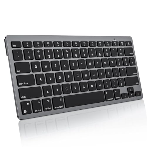 OMOTON Ultra-Slim Wireless Keyboard for Mac, Stable Bluetooth Connection, Ergonomic Tilt Angel, Auto Sleep Energy Saving & Portable for Business Trip & Travel, Compatible with MacOS 10.10+, Black Grey - color: Black Grey