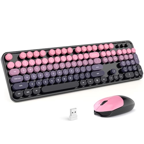 MOFII Wireless Keyboard and Mouse Combo, Retro Typewriter Keyboard with Colorful Round Keycaps, 2.4GHz USB Plug Play Connection for PC Laptop Windows XP/7/8/10 (Berry Pink) - color: Berry Pink