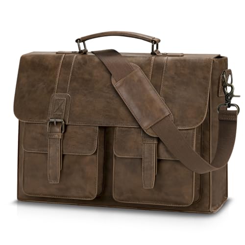 RAINSMORE Messenger Bag 15.6 Inch Vintage Multiple Compartment Computer Bag - color: Darkbrown
