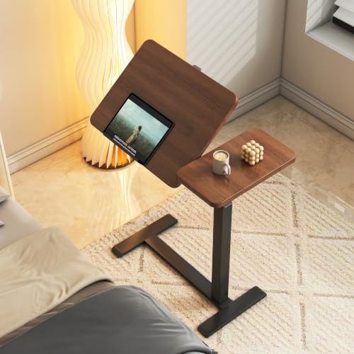 KEIKI Height Adjustable Rolling Laptop Desk, Portable Mobile Standing Workstation with Tiltable Top for Home Office Classroom, Walnut - color: Walnut
