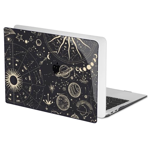 for MacBook Air 13 inch M1 Case 2021 2020 2019 2018 (Model M1 A2337 A2179 A1932) with Touch ID & Retina Display, Crystal Black Printed Pattern Hard Shell Case Keyboard Cover, Constellation - color: Constellation