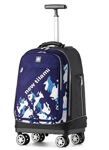 NEW TILAMI 19 Inch Rolling Backpack for School Travel with 4 Spinner Wheels | 360°rotating Universal Wheel, Large Organizer Compartments, Adjustable Handle, Carry on for School Students Business Travel - color: Blue Shadow Illusory Form