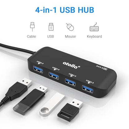 USB Hub, 4-Port USB 3.0 Hub with 2ft Cable, Ultra-Slim Data Expander - Compatible with Windows, Mac, Linux Laptops & PCs - size: 2FT