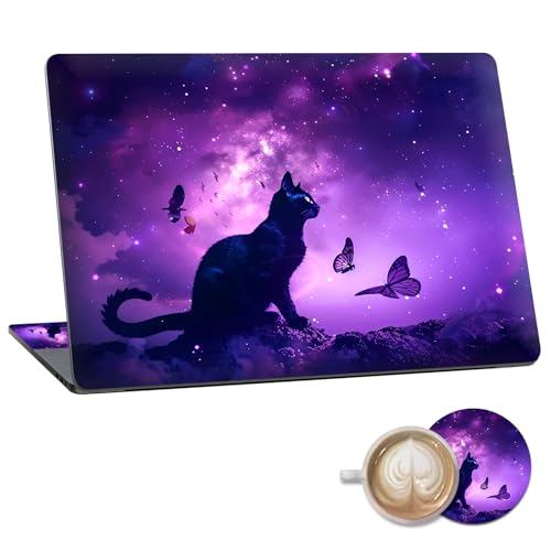 Laptop Skin Sticker Decal 15.6 Inch,12 13 13.3 14 15 15.6 in Laptop Netbook Skins for Notebook,Art Decal Removable Waterproof Scratch Resistant,Universal Vinyl Cover,Galaxy Cat Purple - color: Galaxy Cat Purple