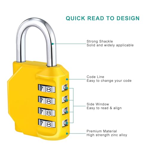 ZHEGE Combination Lock, 4 Digit Combination Padlock Outdoor (Yellow) | School Lock, Gym Lock - color: 1P, Yellow, size: 1P