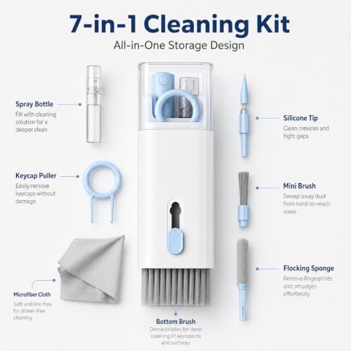 Electronics Cleaning Kit, Keyboard Brush, Earbud Cleaner Tool, Phone Screen Cleaner, Portable Dust Removal Set for Computers, Laptops, Tablets, Phones, Headphones - color: Blue