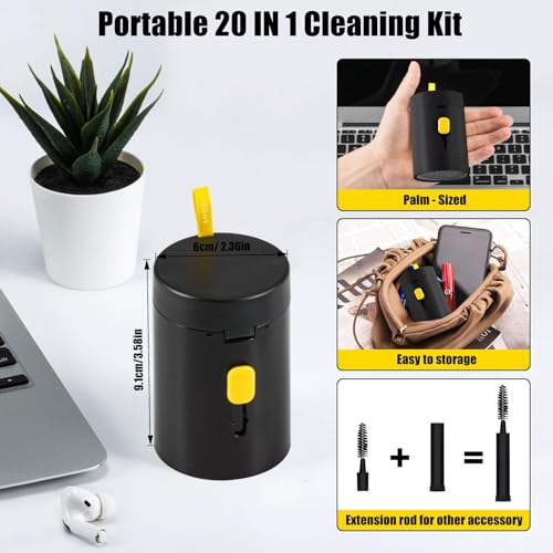 20-in-1 Laptop Phone Screen Earbud Cleaning Kit, Keyboard Cleaner Kit, Keyboard Cleaning Kit with Electronic Cleaning Brush Spray for Airpods Pro, iPad, iPhone Pro, Camera, Computer Cleaning - color: BLACK