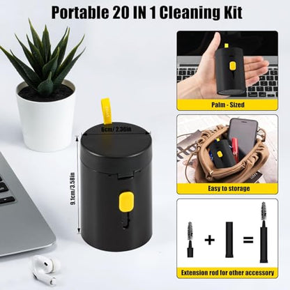 20-in-1 Laptop Phone Screen Earbud Cleaning Kit, Keyboard Cleaner Kit, Keyboard Cleaning Kit with Electronic Cleaning Brush Spray for Airpods Pro, iPad, iPhone Pro, Camera, Computer Cleaning - color: BLACK