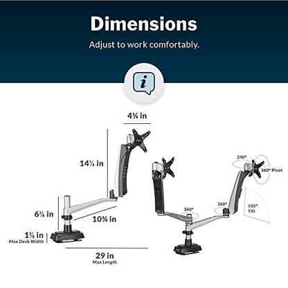 Vari Dual Monitor Arm - VESA Monitor Mount w/ 360 Degree Adjustment - Monitors up to 27 inches, 19.8 lbs - Double Monitor Arms with Full Adjustability - Computer Monitor Stand for Home or Office - style: Dual-Monitor Arm