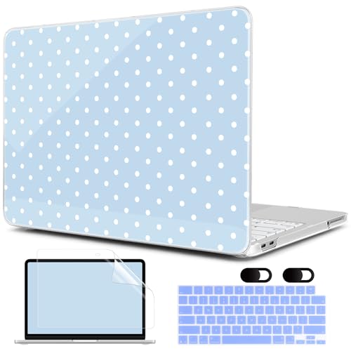 MEEgoodo 4-in-1 Printed Case for MacBook Neo 13 inch 2026 Release Model A3404,Laptop Hard Shell Cases with Keyboard Skin & Screen Protector & Webcam Covers,Blue & White Polka Dots - color: Blue & White Polka Dots