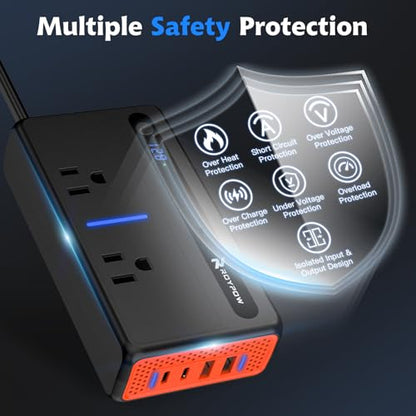 RoyPow 300W Car Power Inverter, DC 12V to 110V AC Power Inverter with Cigarette Lighter Port, Car Plug Adapter Outlet with 3.4A USB-A, QC3.0 24W, PD 30W, PD 36W, Dual AC Outlets, Car Charger Adapter