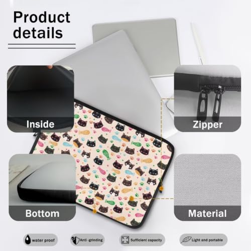 Cat Fish Printed Computer Carrying Cover, Large Capacity Laptop Case Bag Easy to Carry Computer Bag, 15 Inch Lightweight Laptop Briefcase Messenger Bag for Women - color: Black and Pink-Cat Fish, size: 15 Inches