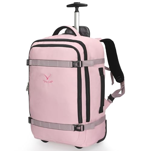 Hynes Eagle Rolling Backpack 42L Backpack with Wheels Airline Approved Carry on Luggage Laptop Travel Suitcase Bag for Women Men Light Pink - color: Light Pink