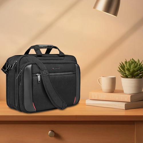 EMPSIGN Laptop Bag Mens Briefcase, Fits 17.3 Inch Messenger Bag, Black | Expandable Messenger Bag for Men & Women, Water Resistant, Shoulder Bag Canvas Bag, For Work Business Travel - color: Black/Pu/Red