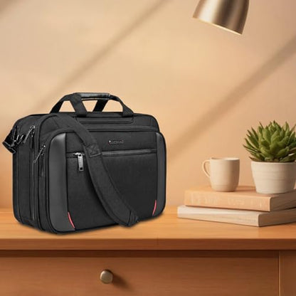 EMPSIGN Laptop Bag Mens Briefcase, Fits 17.3 Inch Messenger Bag, Black | Expandable Messenger Bag for Men & Women, Water Resistant, Shoulder Bag Canvas Bag, For Work Business Travel - color: Black/Pu/Red