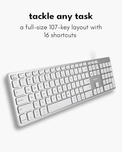 Macally Wired Keyboard for Mac with USB Hub (2X USB-A / 1x USB-C) - Compatible Backlit Apple Keyboard with Dual Interface - Auto OS Detection for Mac, MacBook, iMac, PC, Android, iPad, iOS - Silver - color: Silver