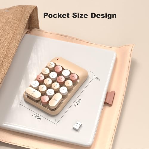 MOWUX Wireless Number Pads, Cute Colorful Numeric Keypad Numpad Portable 2.4 GHz Financial Accounting Number Keyboard Extensions, 18 Key Number Numpad for Laptop Desktop, PC (Cream) - color: Milk Tea