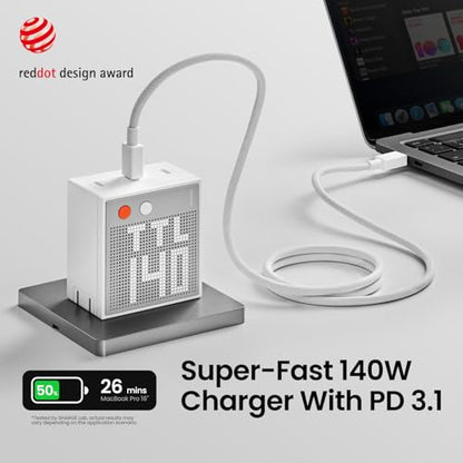 SHARGE Pixel 140 Laptop Charger 140W USB C GaN Charger 3-Port with Smart Dot-Matrix Display PD3.1 Fast Charging for MacBook Pro, iPhone 16 and More - color: White