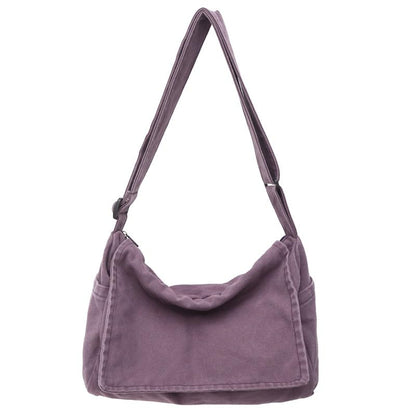 Canvas Messenger Bag Large Messenger Bags for Women Men Casual Canvas Crossbody Shoulder Bag with Multiple Pockets - color: Purple