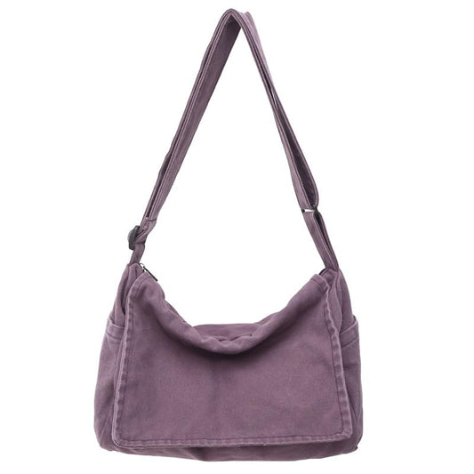 Canvas Messenger Bag Large Messenger Bags for Women Men Casual Canvas Crossbody Shoulder Bag with Multiple Pockets - color: Purple