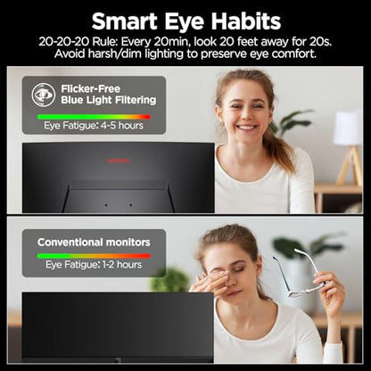 KOORUI 24 inch Curved Gaming Monitor 180Hz FHD 1080P, 1ms 1500R Display | Adaptive Sync, 99% sRGB, HDMI×2 and DisplayPort, Eye Care, VESA, Tilt, FPS & Console Gaming, Bedroom/Dorm Setup - size: 24inch 180Hz/FHD/Curved