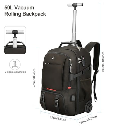 Backpack with wheels,rolling backpack with 2 Packing Cubes and compression bags,Laptop Compartment,Water Resistant Luggage suitcase,Air Travel,Weekend Trips (Brown) - color: Brown