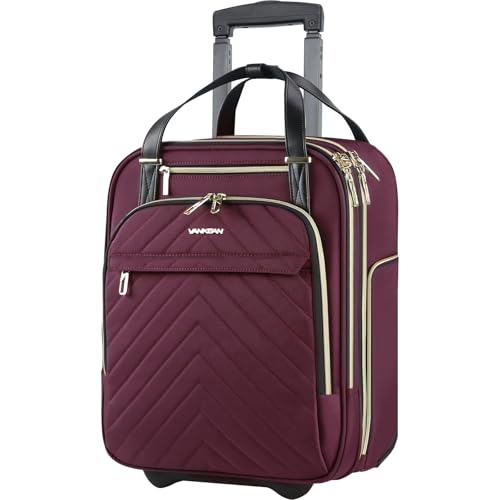 VANKEAN Carry On Underseat 16-inch Multi-functional Underseater Lightweight Overnight Suitcase with Wheels, Roller Case for Men Women Travel Business - color: Gold Purple
