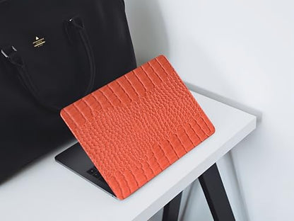 Compatible with MacBook Air 13 inch Case 2026 M5, 2022-2025 M4/M3/M2 A3449 A3240 A3113 A2681, Texture Luxury Crocodile Aligator Skin Snakeskin PU Leather Hardshell Case & Keyboard Cover, Orange - color: # Shiny Orange Crocodile