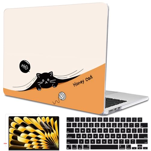 for 2026 MacBook Air 13 Inch Case M5 A3449 M4 A3240 A3113 M3 A2681 M2 2026 2025 2024 2023 2022 Release, Pattern Plastic Hard Shell Case Keyboard Cover for MacBook Air 13.6 inch M5, Honey Cat - color: Honey Cat