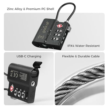 pack all Anti-Lost Tracking Luggage Lock, Smart TSA-Approved Cable Lock | Compatible Only with iOS, USB-C Rechargeable, Resettable 3-Digit Code, Clear Number Dials, Flexible Cable, 2 Pack - style: 2-Pack