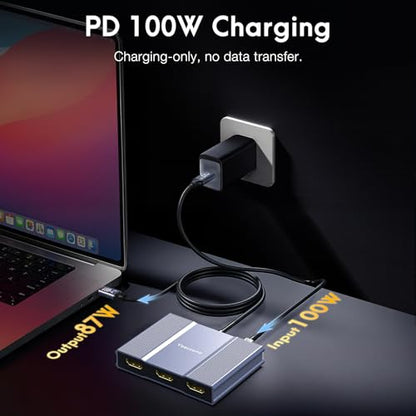 USB C to 3 HDMI Adapter with PD 100W,4K@60Hz HDMI Splitter Extended Display | HDMI Splitter Extended Display 1 in 3 Out for Multi-Monitors with Laptop,PC,USB-C Graphics Card - MACOS Not Support MST - color: Light blue