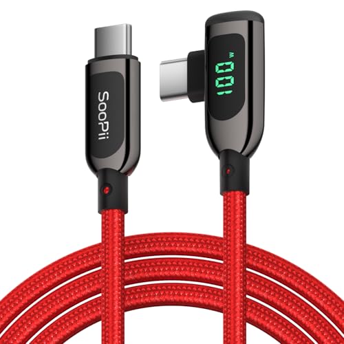SOOPII 100W Right Angle USB C to USB C Cable,6.6FT Zinc Alloy Case Nylon Braided Type-C Cable with LED Display for lphone 17/16, lPad Air/Pro,MacBook Pro,Samsung S23/S22/S10,Pixel,LG,Red - color: Red, size: 6.6 ft