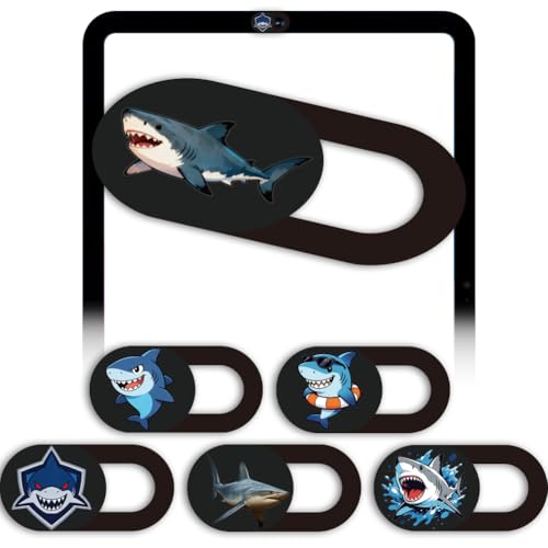 6Pcs 6 Styles Phone Camera Cover Slide Cute 0.04 Inch Ultra Thin Camera Laptop Cover for Mini PC Phone Laptop Desktop Tablet Sharks Plastic Durable Privacy Protectors for Home Work Use - color: Shark