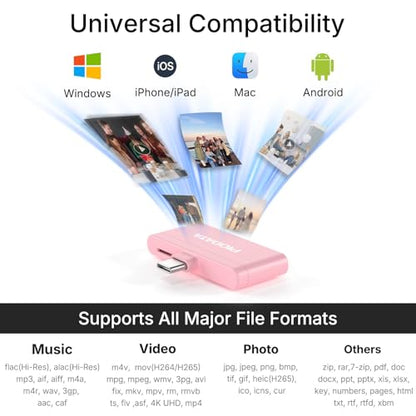 Micro SD Card Reader for iPhone 17/16/15, iPad, Android, Mac, PC, Laptop, USB C Memory Card Reader Adapter, Auto Photo Backup While Charging, Apple MFi Photo Stick iXflash Q w/Free App Pink - color: Pink