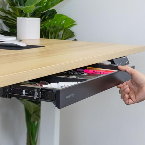 Mount-It! Under Desk Drawer Organizer with 2 Compartments, Shallow Low-Profile Slide-Out Desk Tray, 20.7″ x 8.9″ x 1.8″, Pull-Out Pencil Drawer for Traditional & Standing Desks - Black - color: Black