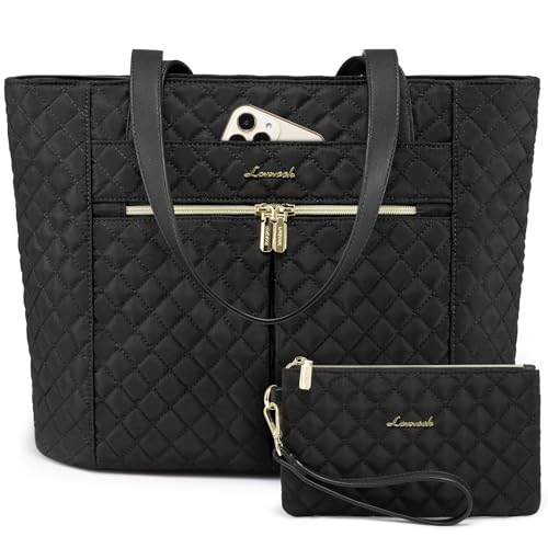 LOVEVOOK Laptop Bag for Women 17 inch,Diamond Quilted Work Tote Bags Womens Laptop Tote Bag Computer Shoulder Bags,Stylish Travel Tote Bags Laptop Purse Case Briefcase Handbag with Clutch Purse,Black - color: 1-black(quilted), size: 17 Inch