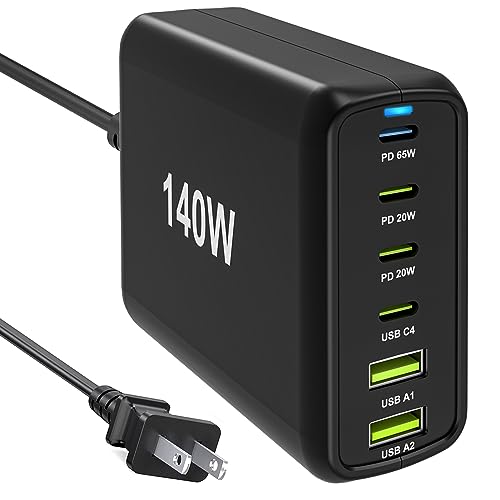 140W USB C Multiport Charger with PPS PD65W Dual PD20W, Fast 6 Port USB Charging Station, USB C Laptop Charger for MacBook iPhone Galaxy iPad Tablets
