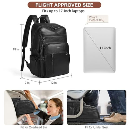 Shrrie Vegan Leather Laptop Backpack for Women,17 Inch Computer Backpack Purse for Work Business College Travel Teacher Nurse with Anti-theft Pocket & Giant Tumbler Holder Pocket,Black - color: Black