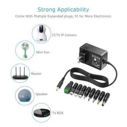 Belker 5V 2A 1.5A 1A USB C AC DC Adapter 10W Power Supply with 9 Tips | 5V Wall Charger Power Cord for Household Electronics TV Box Router Mini Fan LED Strip Speaker - size: 5V 2A